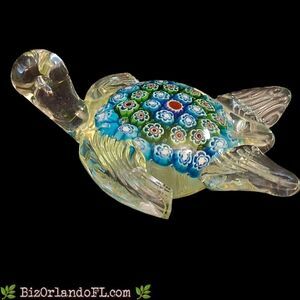 VINTAGE: Millefiori Art Glass Sea Turtle Paperweight Handcrafted Vibrant Mosaic